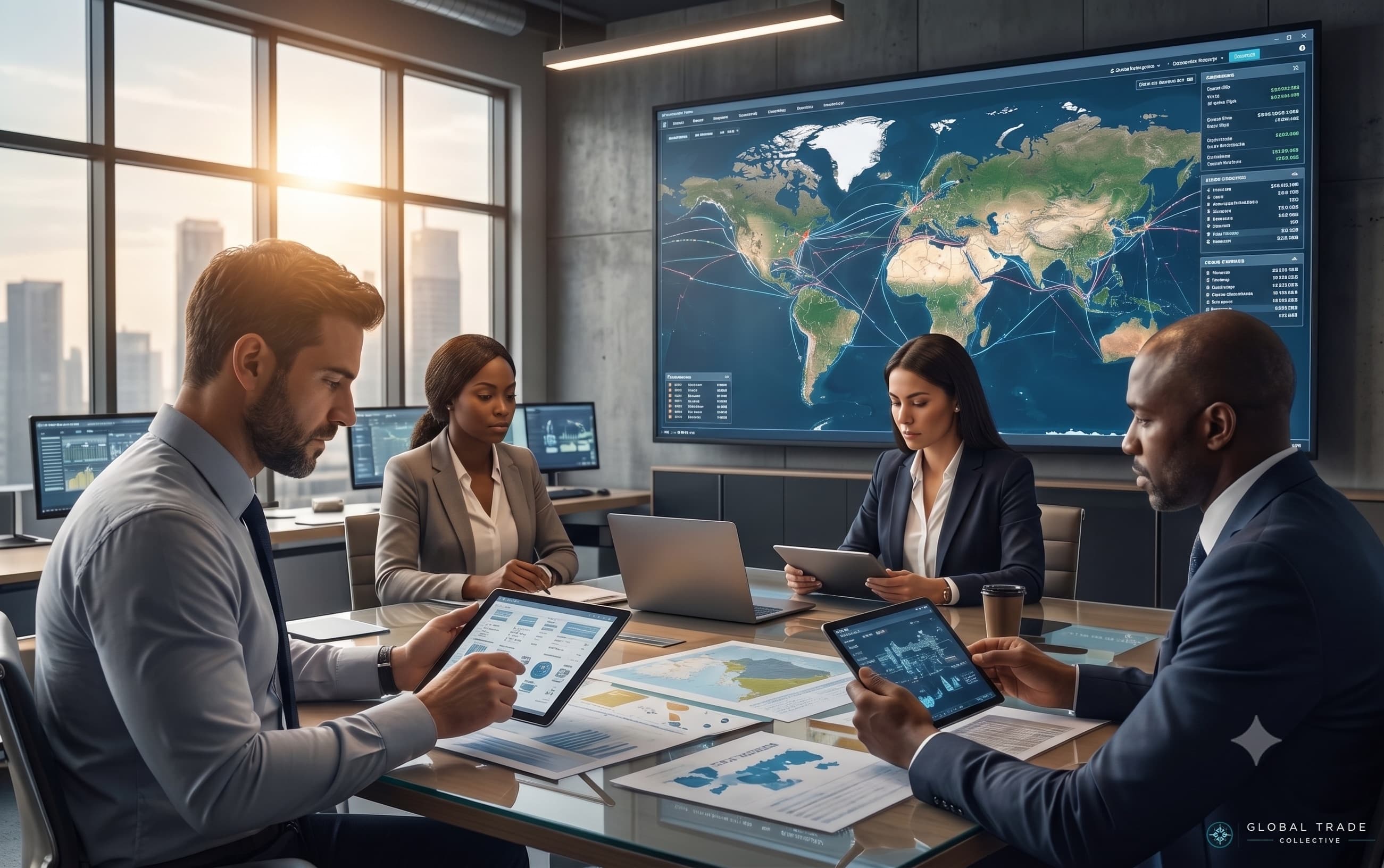 Freight forwarding team reviewing global lane visibility